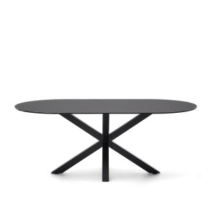 KAVE HOME Argo spisebord, oval - matteret sort glas og sort stl (200x100)