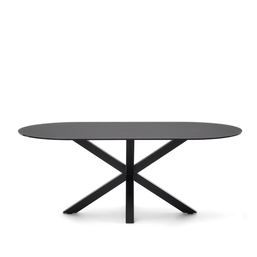 KAVE HOME Argo bord med svart glass og svarte stlben 200 x 100 cm