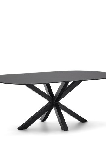 KAVE HOME Argo bord med svart glass og svarte stlben 200 x 100 cm