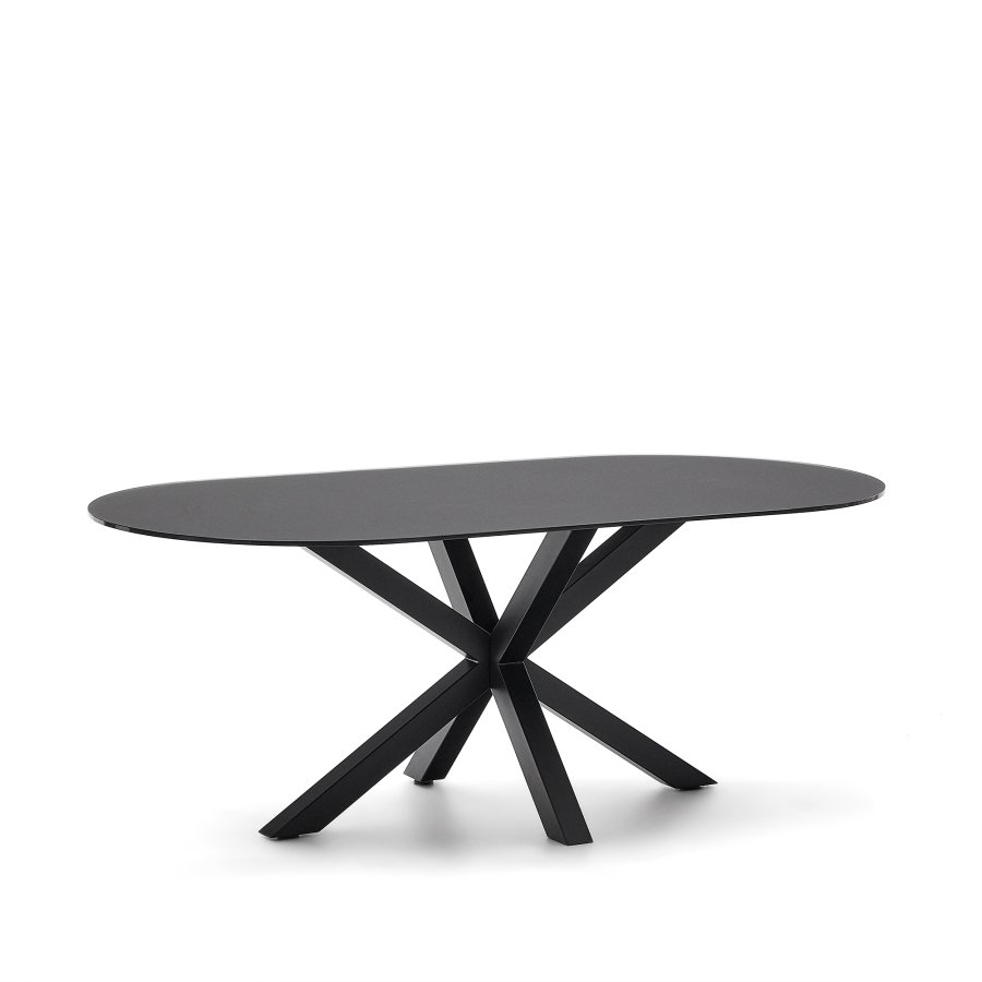 KAVE HOME Argo bord med svart glass og svarte stlben 200 x 100 cm