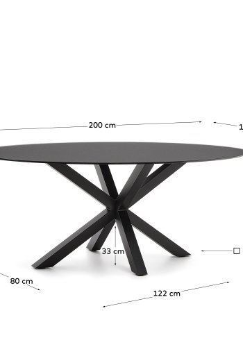 KAVE HOME Argo bord med svart glass og svarte stlben 200 x 100 cm
