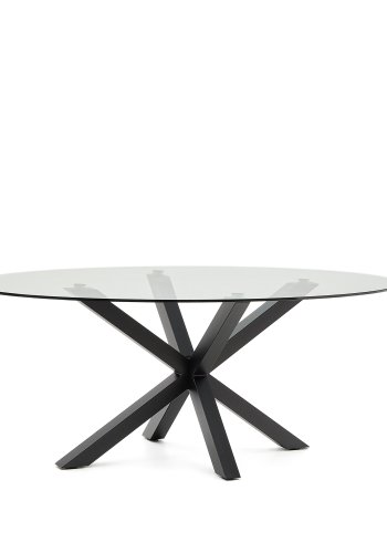 KAVE HOME Argo ovalt bord i glass og stlben med sort finish 200 x 100 cm