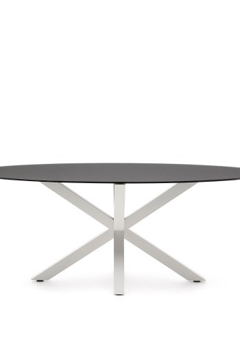 KAVE HOME Argo ovalt bord i matt svart glass og stlben med hvit finish 200 x 100 cm
