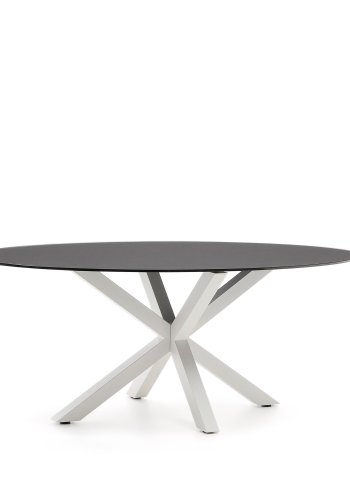 KAVE HOME Argo ovalt bord i matt svart glass og stlben med hvit finish 200 x 100 cm