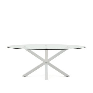 KAVE HOME Argo spisebord, oval - klar glas og hvid stl (200x100)