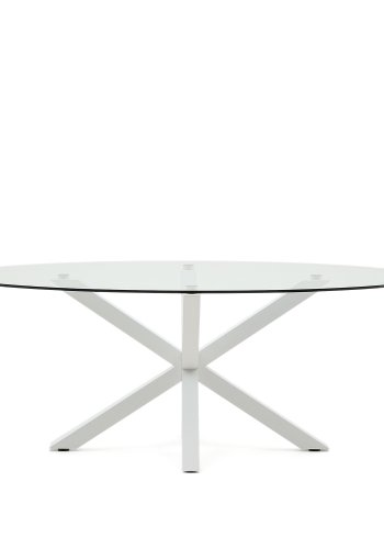 KAVE HOME Argo ovalt bord i glass og stlben med hvit utfrelse 200 x 100 cm