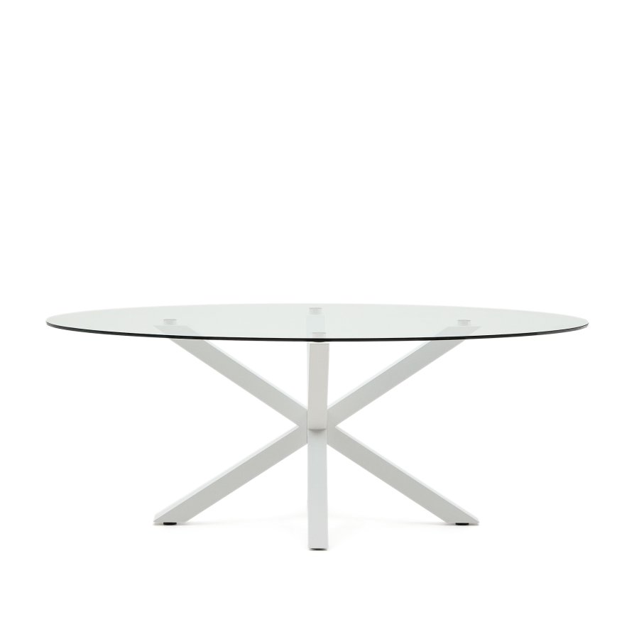 KAVE HOME Argo ovalt bord i glass og stlben med hvit utfrelse 200 x 100 cm