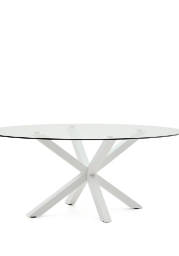KAVE HOME Argo ovalt bord i glass og stlben med hvit utfrelse 200 x 100 cm