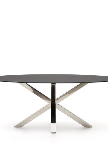 KAVE HOME Argo ovalt bord i matt svart glass og ben i rustfritt stl 200 x 100 cm