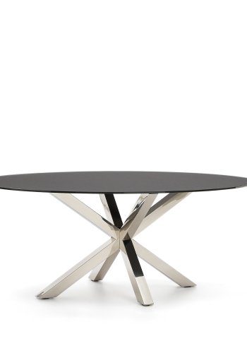 KAVE HOME Argo ovalt bord i matt svart glass og ben i rustfritt stl 200 x 100 cm
