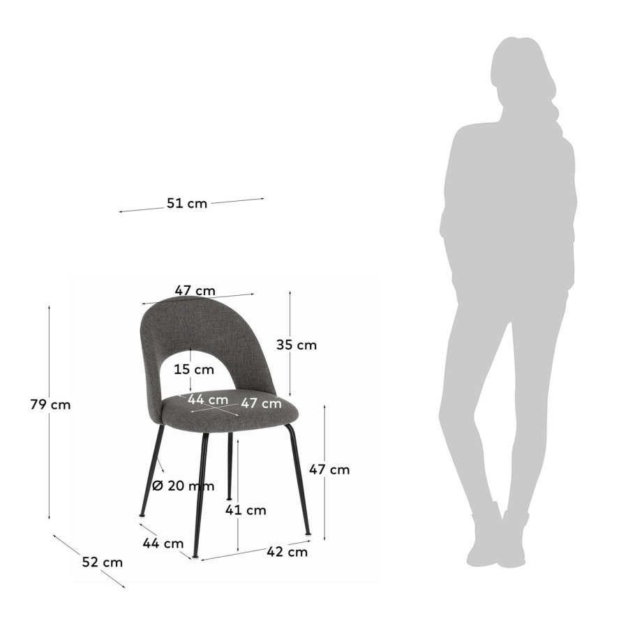 KAVE HOME Mahalia spisebordsstol, uten armlener - mrkegrtt stoff og svart stl