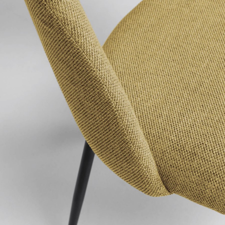 KAVE HOME Mahalia spisebordsstol, uten armlener - sennepsgult stoff og svart stl