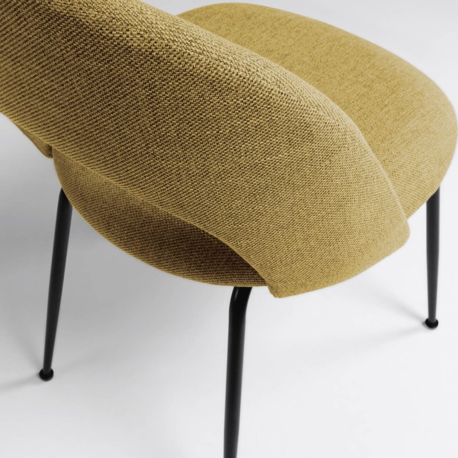 KAVE HOME Mahalia spisebordsstol, uten armlener - sennepsgult stoff og svart stl