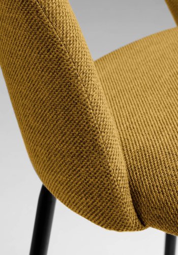 KAVE HOME Mahalia barstol, med ryggsttte og fotsttte - sennepsgult stoff og sort metall