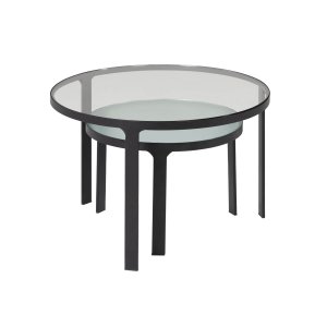 KAVE HOME Oni Sidobord, Runt - Svart Stl och Klart / Strukturerat Glas (Set med 2 cm)