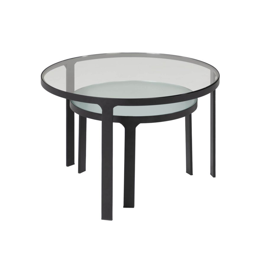 KAVE HOME Oni innsatsbord, runde - sort stl og klart/strukturert glass (sett m. 2)