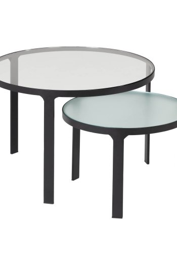 KAVE HOME Oni innsatsbord, runde - sort stl og klart/strukturert glass (sett m. 2)