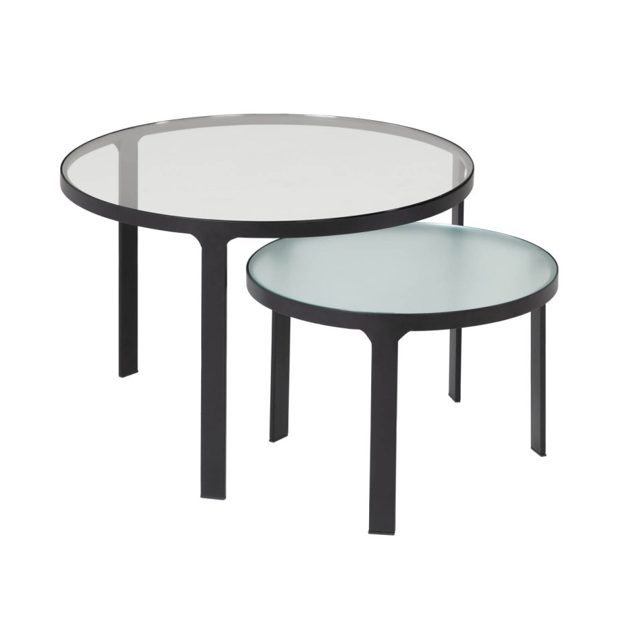 KAVE HOME Oni innsatsbord, runde - sort stl og klart/strukturert glass (sett m. 2)