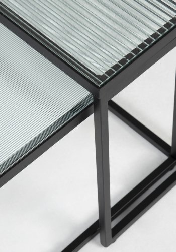 KAVE HOME Akemi Soffbord, Fyrkantigt - Svart Stl och Klart / Strukturerat Glas (Set om 2)