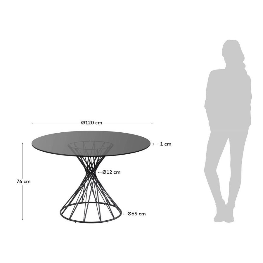 KAVE HOME Niut Matbord, Runt - M&ouml;rkt Glas och Svart St�l (� 120 cm)