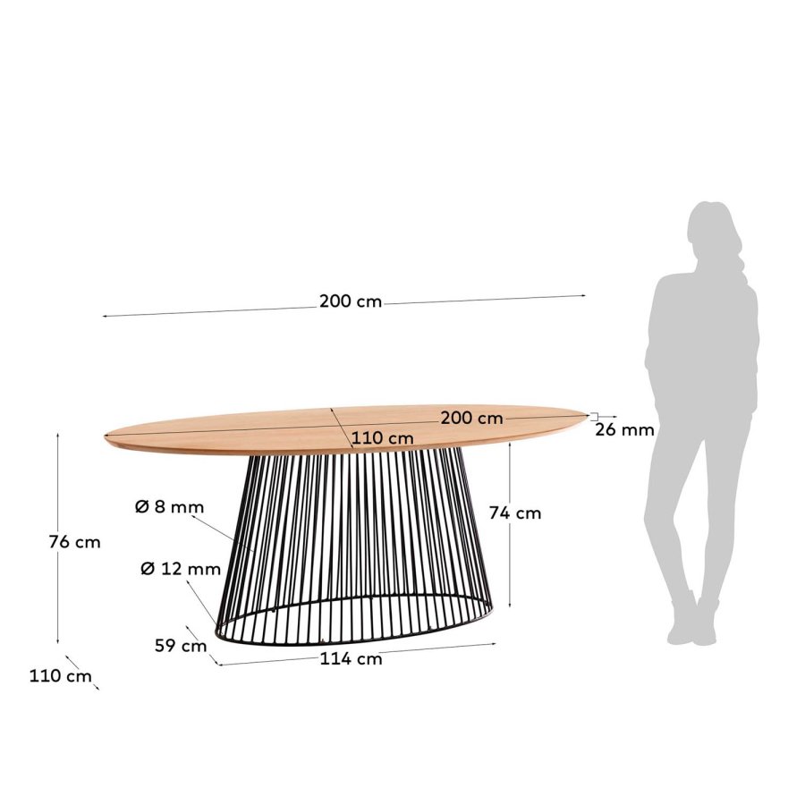 KAVE HOME Leska spisebord, ovalt - heltre mangotre og svart jern (200x110)