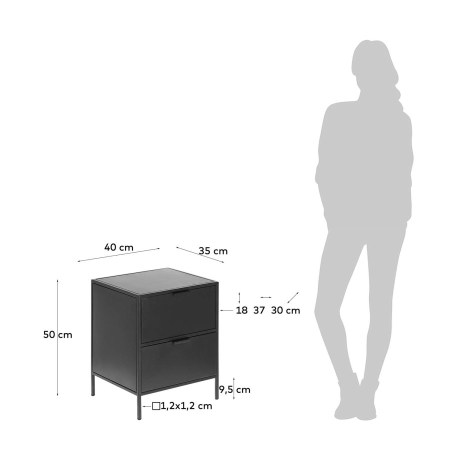 KAVE HOME Shantay nattbord, m. 2 skuffer - svart stl (40x50)