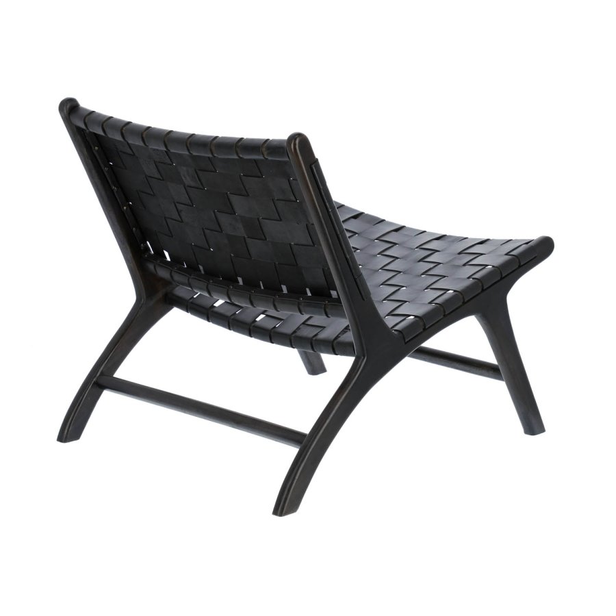 KAVE HOME Calixta lenestol, uten armlener - svart hndvevd skinn og svart mahognitre 