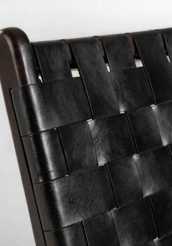 KAVE HOME Calixta lenestol, uten armlener - svart hndvevd skinn og svart mahognitre 