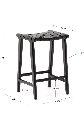 KAVE HOME Calixta krakk i skinn og heltre mahogni med svart finish, 67 cm hyde