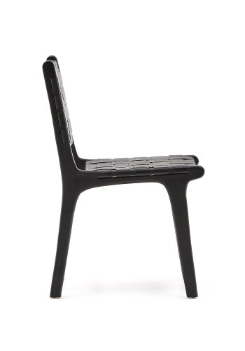 KAVE HOME Calixta-stol i skinn og heltre mahogni med svart finish