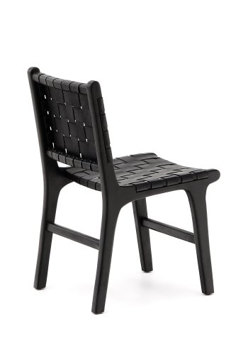 KAVE HOME Calixta-stol i skinn og heltre mahogni med svart finish