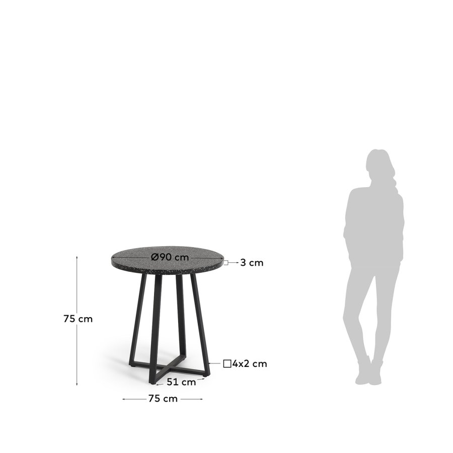 KAVE HOME Tella hagebord - sort terrazzo og stl (75)