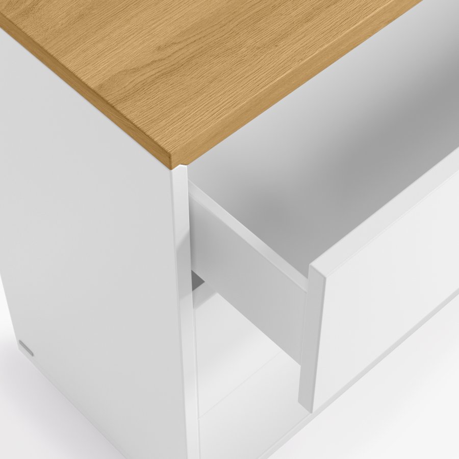 KAVE HOME Abilen 3-skuffers eikefiner og hvitlakkert kommode 90 x 75 cm FSC 100%