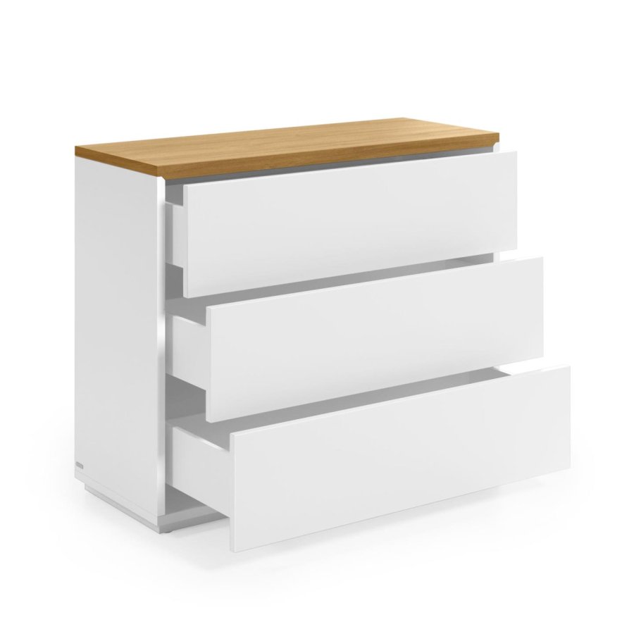 KAVE HOME Abilen 3-skuffers eikefiner og hvitlakkert kommode 90 x 75 cm FSC 100%