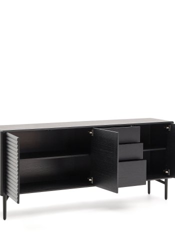 KAVE HOME Lenon skjenk 3 drer og 3 skuffer heltre og svart eikefiner 200x86cm FSC Mix Cre