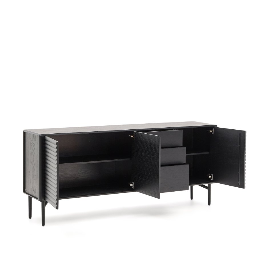KAVE HOME Lenon skjenk 3 drer og 3 skuffer heltre og svart eikefiner 200x86cm FSC Mix Cre