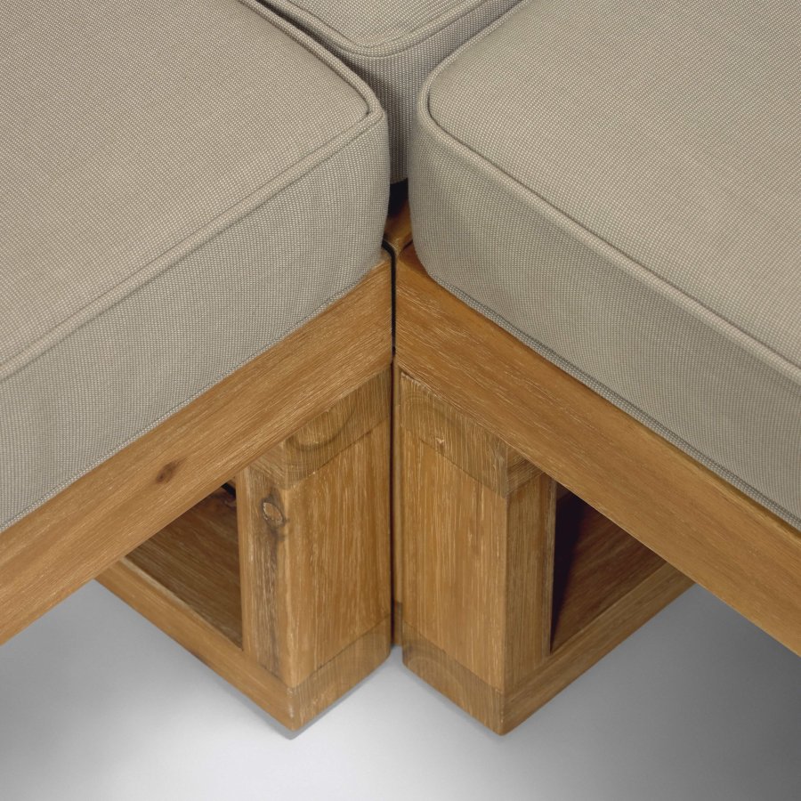 KAVE HOME Flaviina 5-manns hagesofa, med puter og hagebord - beige stoff og naturlig akasietre