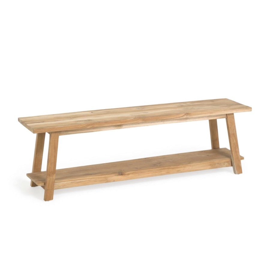 KAVE HOME Safara benk, med hylle naturlig resirkulert teak (150x32)