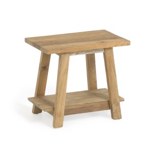 KAVE HOME Safara fotpall, med hylla naturlig tervunnen teak (50x32)