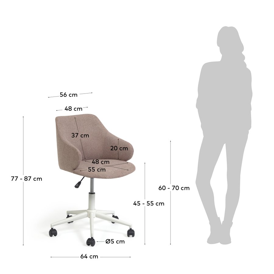 KAVE HOME Einara kontorstol, med armlener - rosa stoff og polypropylen