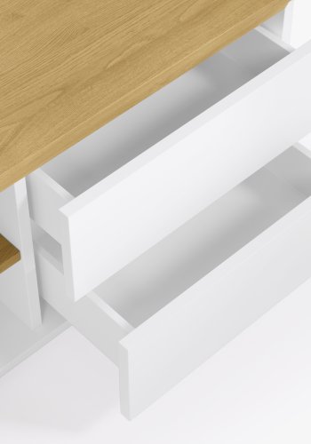 KAVE HOME Abilen TV-stativ i eikefiner med 1 dr og 2 skuffer i hvit lakk, 150 x 44 cm FSC 