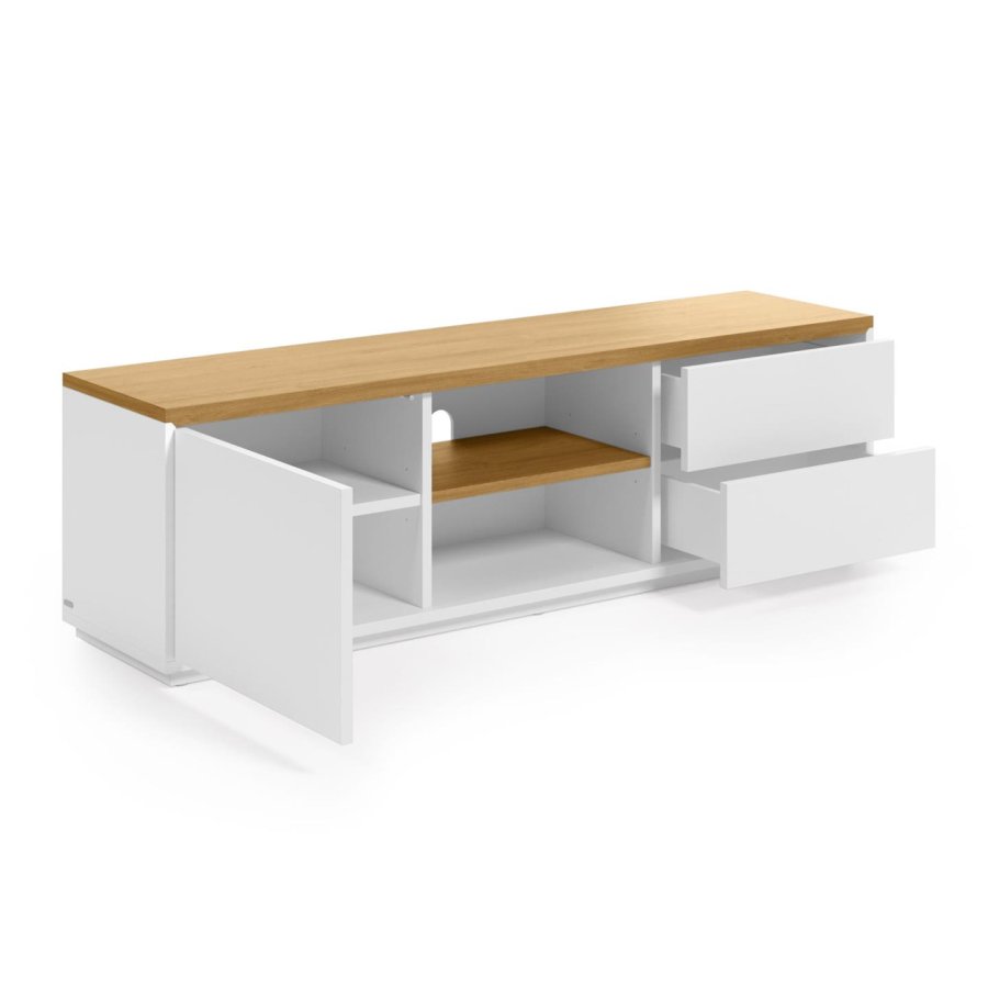 KAVE HOME Abilen TV-stativ i eikefiner med 1 dr og 2 skuffer i hvit lakk, 150 x 44 cm FSC 