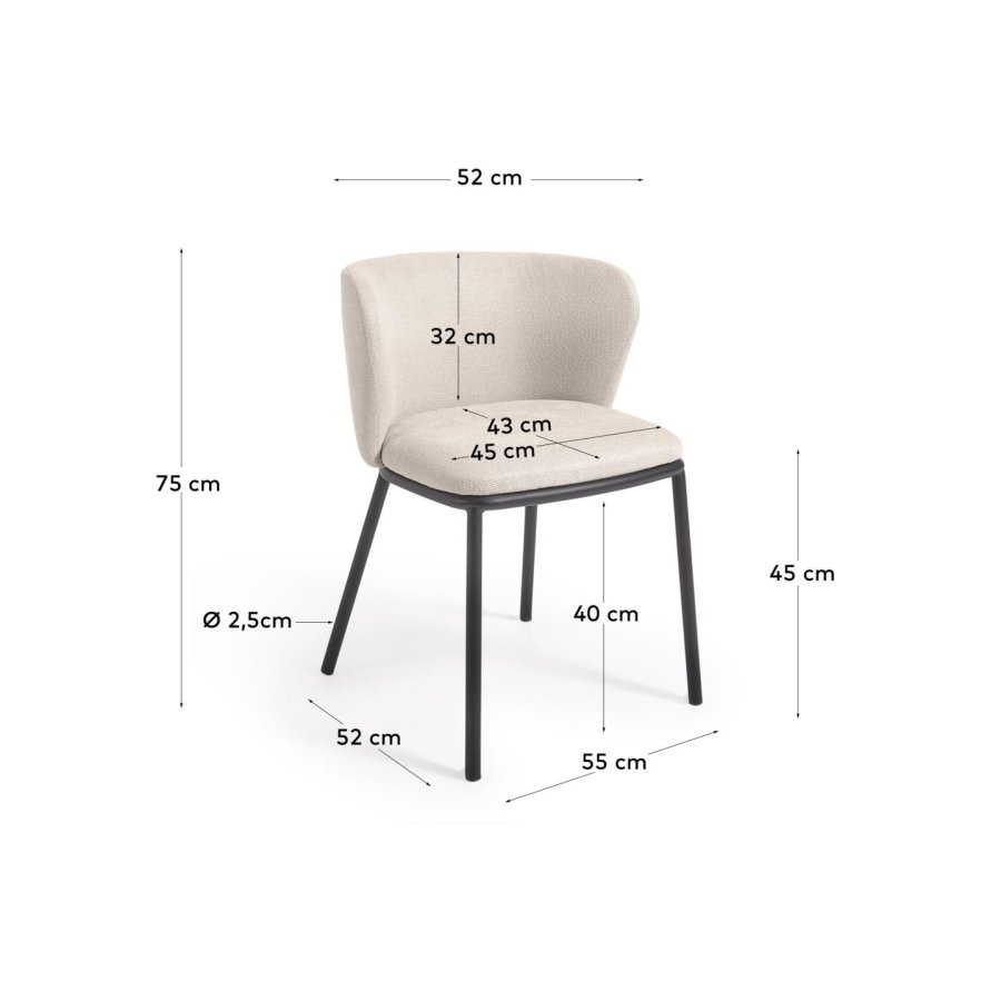 KAVE HOME Ciselia spisestuestol - beige chenillestoff og sort stl