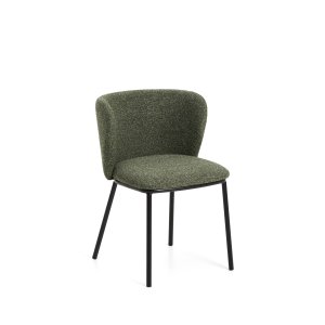 KAVE HOME Ciselia spisebordsstol - m�rkegr�n chenille stof og sort st�l