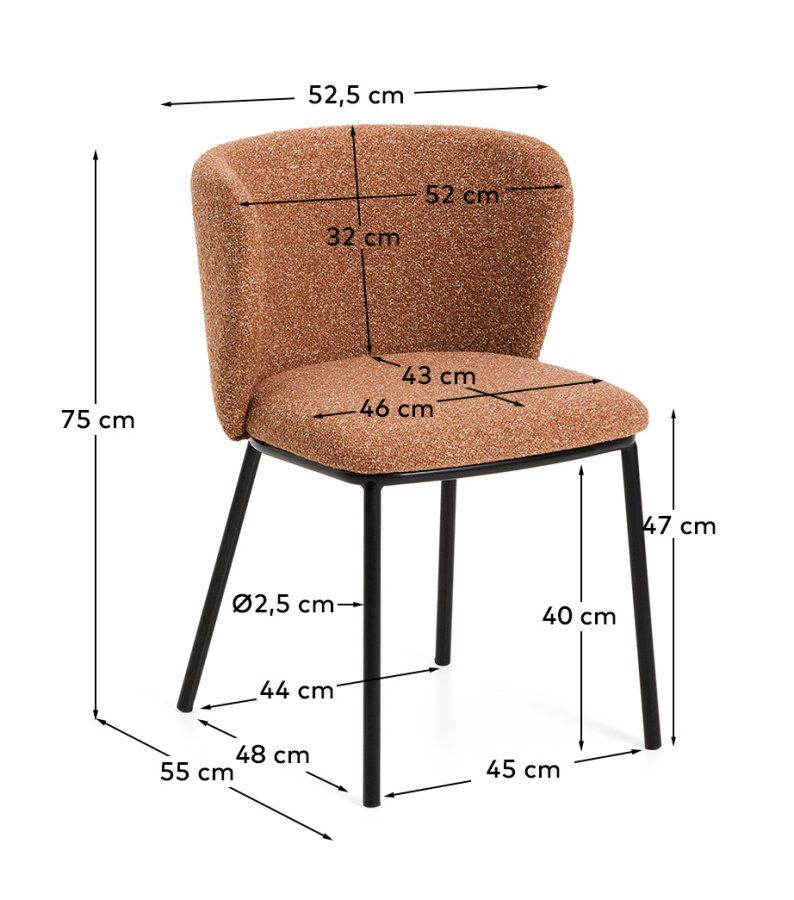 KAVE HOME Ciselia spisebordsstol - terrakotta chenille stof og sort st�l