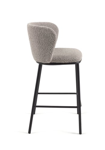 KAVE HOME Ciselia barkrakk, med ryggsttte og fotsttte - lys gr bouclé og svart metall (H:65cm)