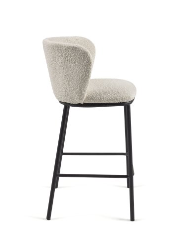 KAVE HOME Ciselia barkrakk, med ryggsttte og fotsttte - hvit bouclé og svart metall (H:65cm)