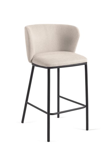 KAVE HOME Ciselia barkrakk, med ryggsttte og fotsttte - beige chenille og svart stl (H:65cm)