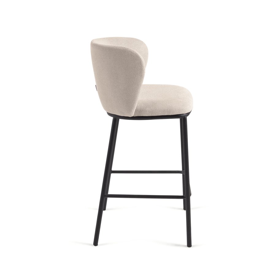 KAVE HOME Ciselia barkrakk, med ryggsttte og fotsttte - beige chenille og svart stl (H:65cm)