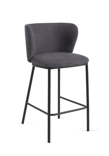 KAVE HOME Ciselia barkrakk, m ryggsttte og fotsttte - mrk gr chenille og sort stl (H:65cm)